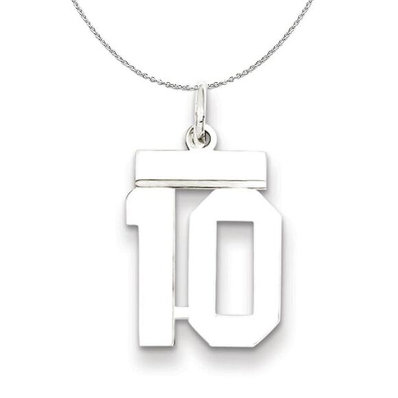 Silver, Athletic Collection Medium Polished Number 10 Necklace - 24 In - Picture 1 of 8